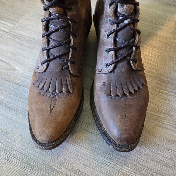 Cool Brown Leather Stylish Women's Boots Size 9 1/2 Distressed Cowboy Fringe - Picture 5 of 12